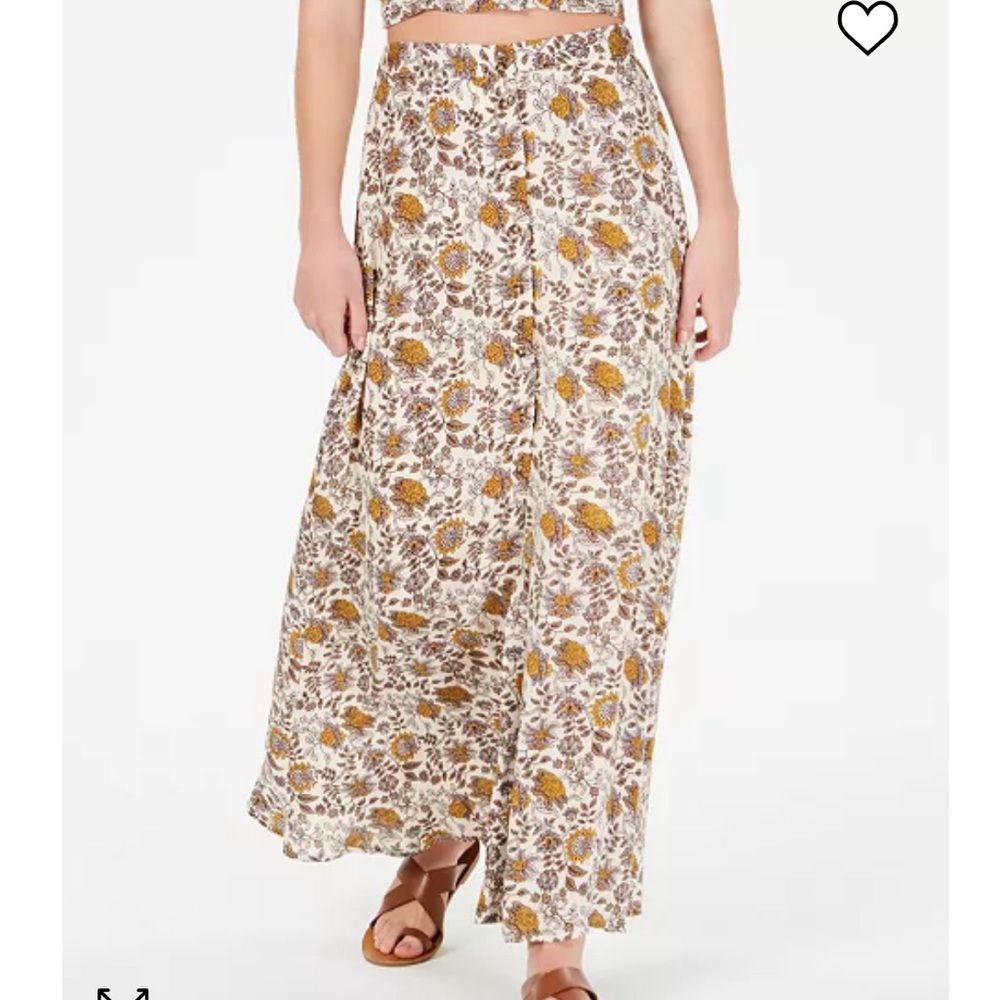 NWT Gypsies and Moondust Floral Button-Front Taupe and Yellow Maxi Skirt